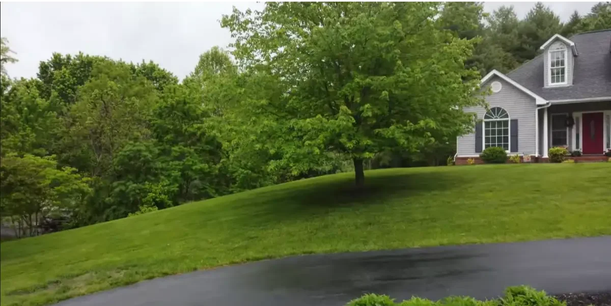 Residential lawn mowing service in Roanoke VA showing a healthy maintained lawn